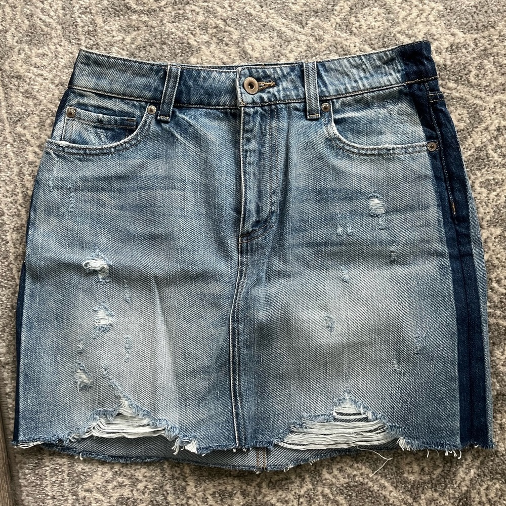 Denim Blue Distressed Skirt